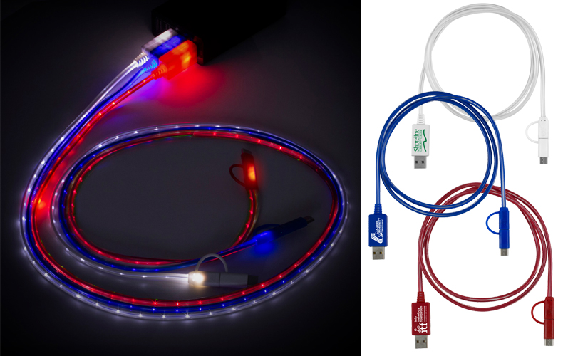 3-in-1 LED Lighted Cell Phone Charging Cable with Type C Adapter 